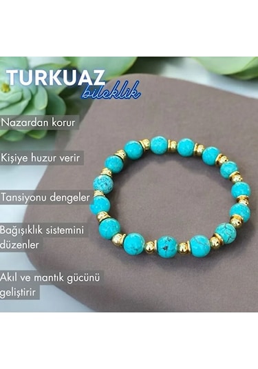 Turkuaz Taşı Gerçek Doğal Taş Bileklik Turkuaz