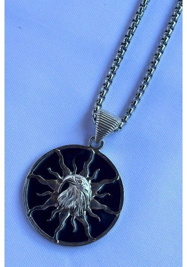 Kartal Güneş Tanrısı El İşçiliği Paslanmaz Çelik Zincir Erkek Kolye Gümüş