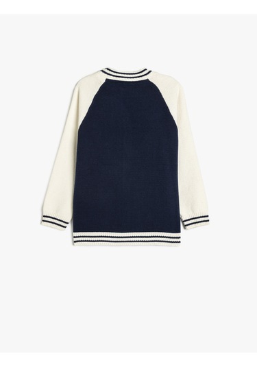 Koton Nakış Detaylı Yuvarlak Yaka Uzun Kollu Çıtçıt Kapamalı Bomber Hırka Lacivert 5skb90002ht Lacivert