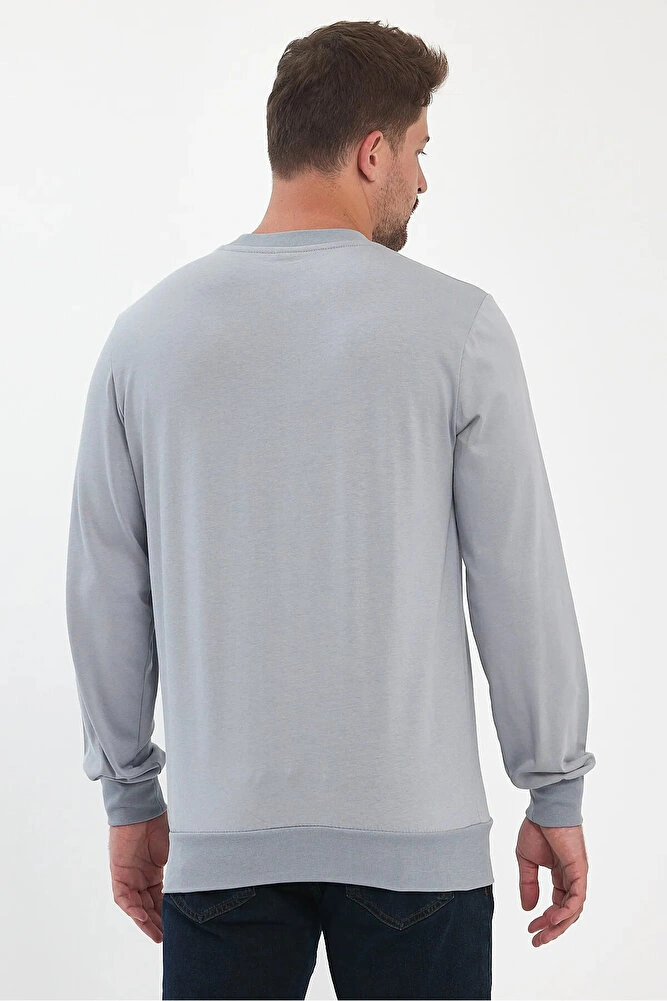 Erkek Bisiklet Yaka Baskısız Rahat Kalıp Mevsimlik Sweatshirt Gri