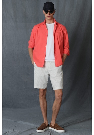 Lufian Makro Erkek Smart Gömlek Comfort Slim Fit Mercan