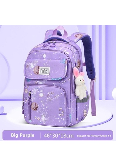 Aubyhe Kız Çocukları Okul Çantası 3-6. Sınıf Sevimli Hafif Çift Omuzlu Çanta Mor Büyük Boy Mor
