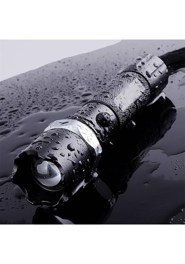 Pilli El Feneri Çakarlı Led Avcı El Feneri Profesyonel El Feneri Siyah