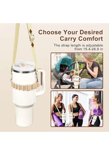 Aubyhe Stanley Bardak İçin Ayarlanabilir Silikon Askılı Kordon - Krem Rengi, Taşıma Kolaylığı Sağlar Haki