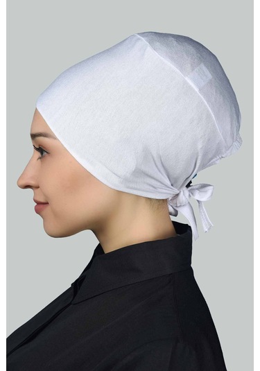 Altobeh Kadın Pratik Dikişsiz Bağcıklı Kaymayan Tesettür Penye Bone - Beyaz