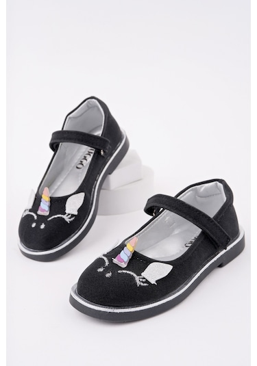 Muggo Paty Cırtlı Ve Simli Günlük Kız Çocuk Babet Siyah