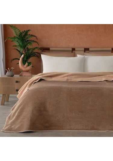 Vicuna Home Mila Pamuklu Çift Kişilik Battaniye Vizon Kahve - Bej