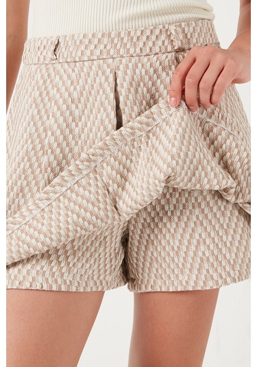 Lela Desenli Pamuklu Kışlık Mini Bayan Şort Etek 611Sr0046 Taş Lela Desenli Pamuklu Kışlık Mini Bayan Şort Etek 611Sr0046 Taş