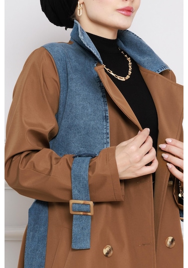 Sevitli Kot Detaylı Trençkot-taba-4395 Taba