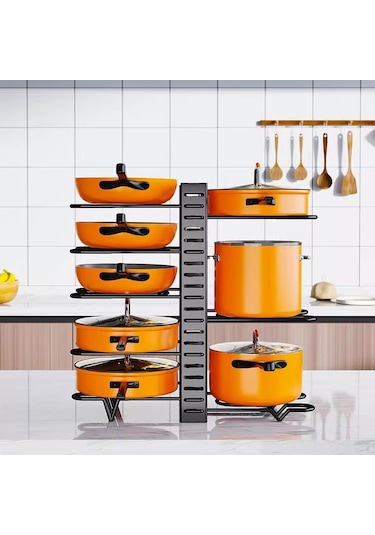 Yifomall Siyah Dik Konumlu 8 Katlı Çift Taraflı Çelik Tencere Rafı - Yüksek Dayanıklı, Yüksekliği Ayarlanabilir Mutfak Gereçleri Depolama Organizerı Diğer