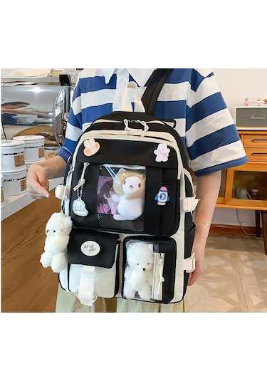 Simicg Öğrenci Beş Parçalı Büyük Kapasiteli Okul Çantası Siyah