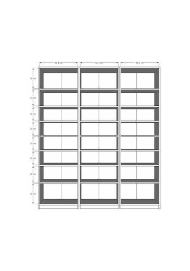 Asra Trend K-26 %100 MDF 180 cm 3 Modüllü Kitaplık 21 Raflı Dev Kütüphane Retro Taş