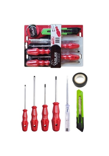 Aslan 7 Parça Tamir Seti 4'lü Tornavida Seti + Kontrol Kalemi + M