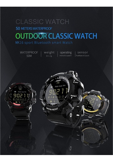 Lokmat Mk16 Akıllı Saat Askeri Ordu Dayanıklı Erkek Kadın Saat 12 Ay Pil Ömrü Ip67 / 5atm Su Geçirmez El Parlak Spor Bt Akıllı Saat Adım Sayar Aktivite Fitness Takip Cihazı Uzaktan Kamera Alarm