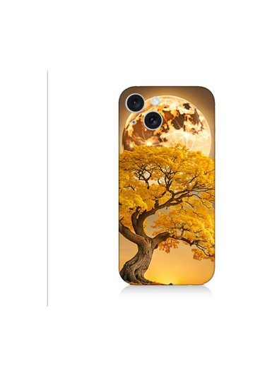 Apple Uyumlu iPhone 15 Plus Altın Ağaç Desenli Silikon Kılıf Silikon