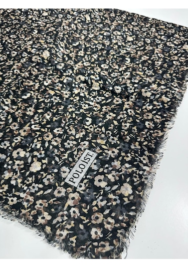 Poloist Desenli Flamalı Keten Eşarp- 05653 Füme