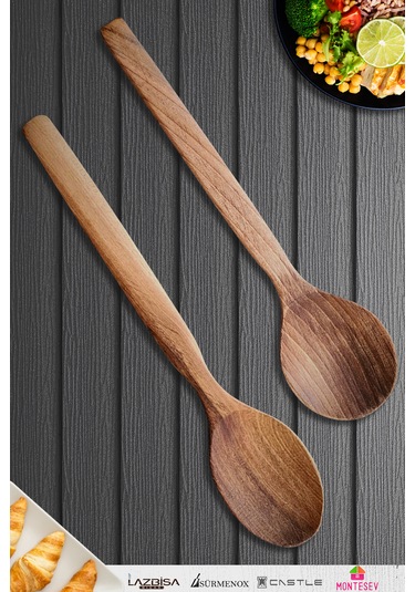 Doğal Ceviz Ağacı Ahşap Tahta Kaşık Seti Ağaç Kaşık 2li Set 01 Ahşap Rengi