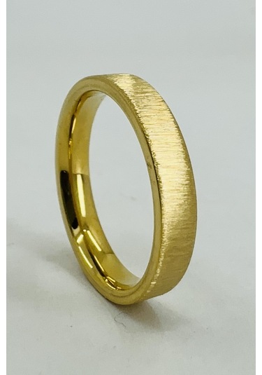 Kişiye Özel İsim Tarih Yazılı 4mm Mat Fırçalanmış Düz Unisex Çelik Yüzük Alyans Cl45y Sarı