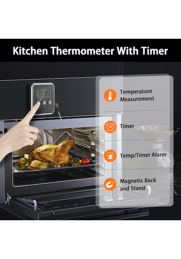 Hfambition Siyah Isı Sensörlü Dijital Bbq Termometresi - Isı Ve Zamanlayıcı Fonksiyonlu, Su Geçirmez, 0-300 C Aralığında, 3 Kurulum Seçeneği Çok Renkli