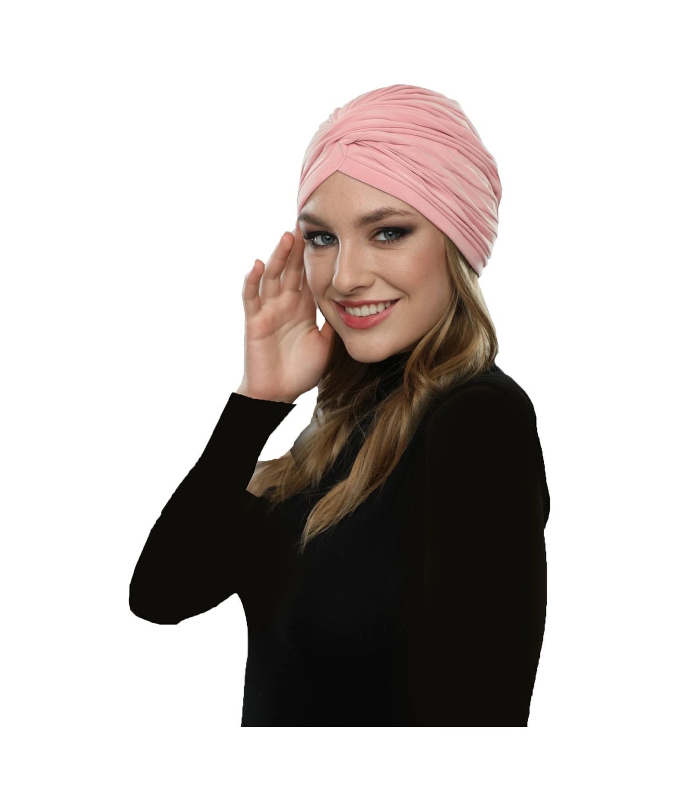 Çapraz W Nervürlü Ensesi Bantlı Pudra Hazır Türban Tesettür Havuz Bonesi Pudra