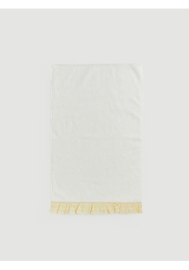 Ekru Brode İşlemeli Fırfır Detaylı Yüz Havlusu 50x80 Cm