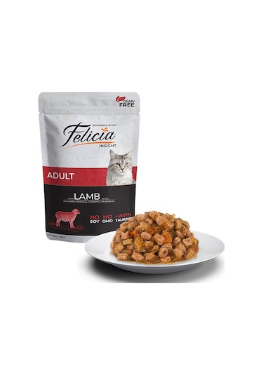 Felicia Jelly Kuzu Etli ve Taurinli Tahılsız Yetişkin Kedi Konservesi 6 x 85 G
