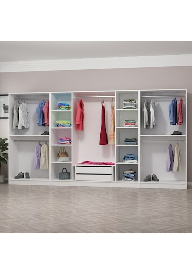 Minar Kale 8 Kapaklı 2 Çekmeceli Dolap Beyaz Antrasit 190cm