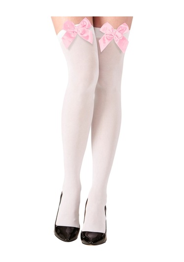 Pembe Fiyonklu Beyaz Jartiyer Çorabı Beyaz