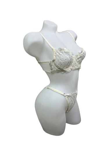 Beyaz Balenli Dantelli Sütyen Takımı - 11-1001 Beyaz