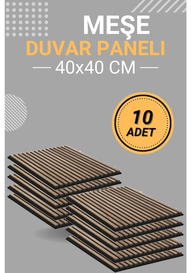 Meşe 10 Adet 40x40cm Yeni Nesil Akustik Ahşap Duvar Paneli