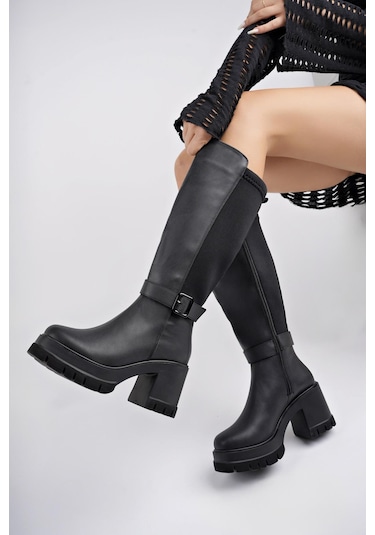 Muggo Arongo Garantili Kemer Detaylı Fermuarlı Platform Topuklu Kadın Bot 001