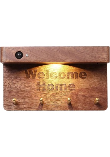 Geeksen Ahşap Anahtar Tutucu, Hareket Sensörlü Led Gece Lambası, Manyetik Ve Şarj Edilebilir, 0.4w, Kahverengi Kahverengi