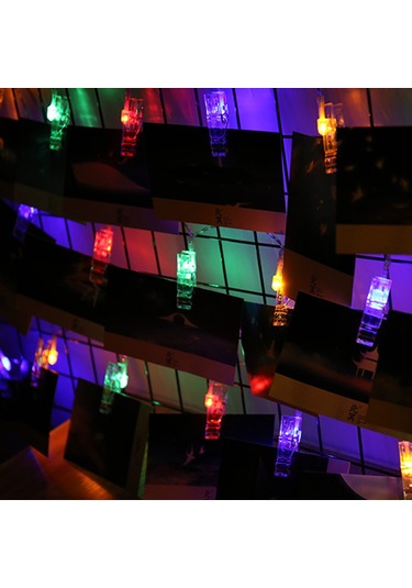 Ximistore9 10 Led Renkli Fotoğraf Klembi Işıklı Zincir - Ev İçi Bayram Dekorasyonu Noel Ağacı Işıkları