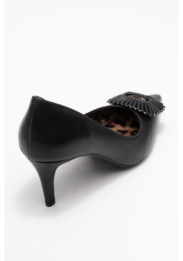 Great Siyah-siyah Desenli Tokalı Kadın Topuklu Ayakkabı Leopar - Siyah