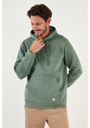 Buratti Regular Fit Kapüşonlu Kanguru Cepli Içi Tüylü Yumuşak Şardonlu Erkek Sweat 5905281 Açık Yeşil