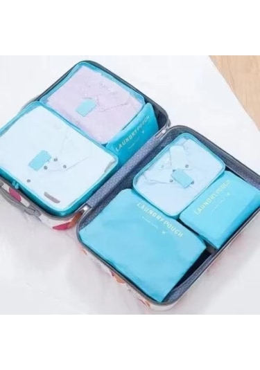 6 Adet/takım Seyahat Saklama Çantası Büyük Kapasiteli Su Geçirmez Bagaj Giyim İç Çamaşırı Saklama Çantası Fermuarlı Çanta Mavi