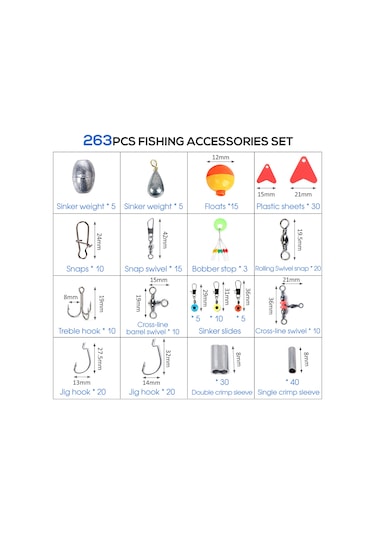 Jeehugo 263 Parça Balıkçılık Aksesuar Seti: Çok İşlevli Pense Ve Abs Kutusu İle Olta İğneleri, Ağırlıklar, Zıplayıcılar