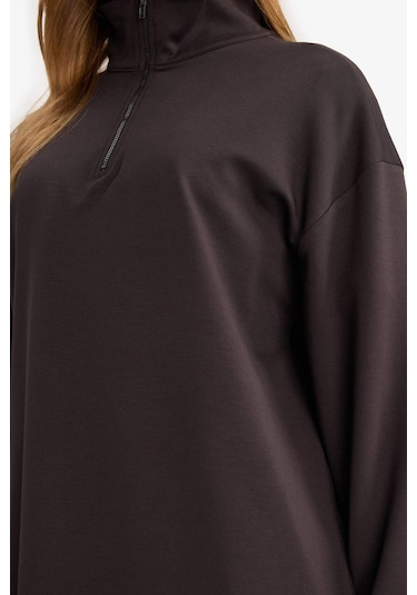 Defacto Regular Fit Fermuarlı Yaka Uzun Kollu Tunik F5771ax25aubn338 Kahve-bn338