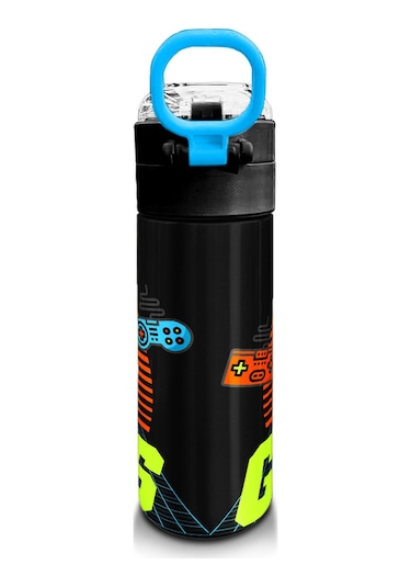 Coral High Kids Gri Turuncu Gamer Desenli Pipetli Ve Direkt İçim Çelik Termos 500 Ml 31947 Turuncu - Beyaz