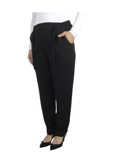 Kadın Beli Lastikli Boru Paça Pantolon Siyah