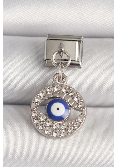 316l Çelik Gümüş Renk Zirkon Taşlı Göz Model Nazar Boncuk Detay Nomination Charm Çok Renkli