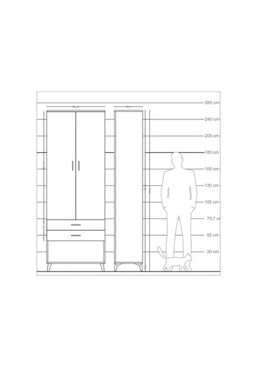 Arges Dolap 2 Raflı 2 Çekmeceli Tek Askılı 88x30x243 Çam-aytaşı Çam