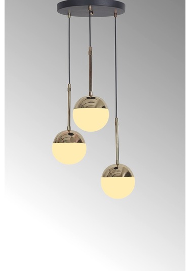 Nova 3 Lü Krom-siyah Metal Gövde Beyaz Camlı Tasarım Lüx Sarkıt Avize - Gold - Beyaz Füme - Krom