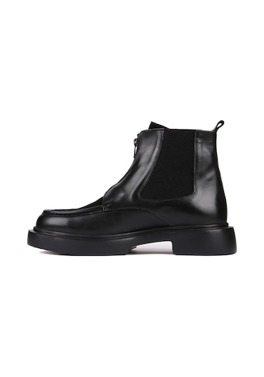 Shoetyle - Siyah Deri, Süet Fermuarlı Erkek Bot 250-085-1078 Siyah