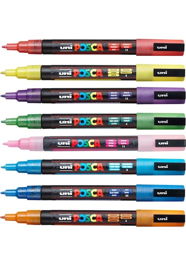 Uni Posca PC-3M Glitter Colours Su Bazlı Boyama Markörü Seti Siml