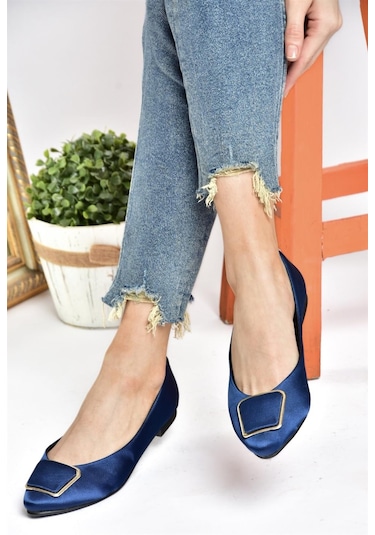 Fox Shoes P726776304 Lacivert Saten Kumaş Kadın Babet Lacivert