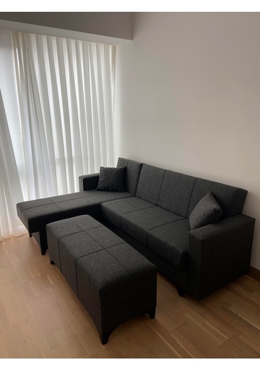 Koyu Gri Köşe Koltuk Takımı+puf
