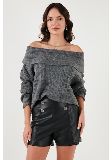 Lela Oversize Fit Madonna Yaka Triko Bayan Kazak 4615216 Antrasit