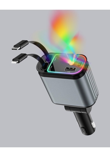 Araç Şarj Adaptörü 66w Pd Qc Hızlı Şarjlı Ve Çekilebilir Kablolu