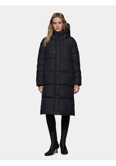 Uzun Boy Kapüşonlu Şişme Siyah Mont Siyah